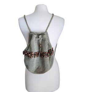 Boho Hand crochet Drawstring Wooden Beads bucket crossbody‎ bag Backpack